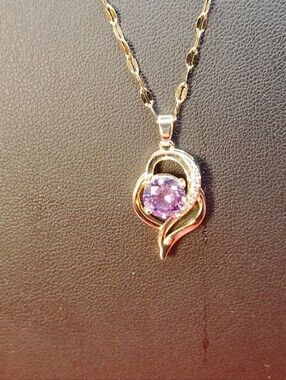 Gold Tone Stainless Steel Purple Crystal Swirl Pendant Necklace